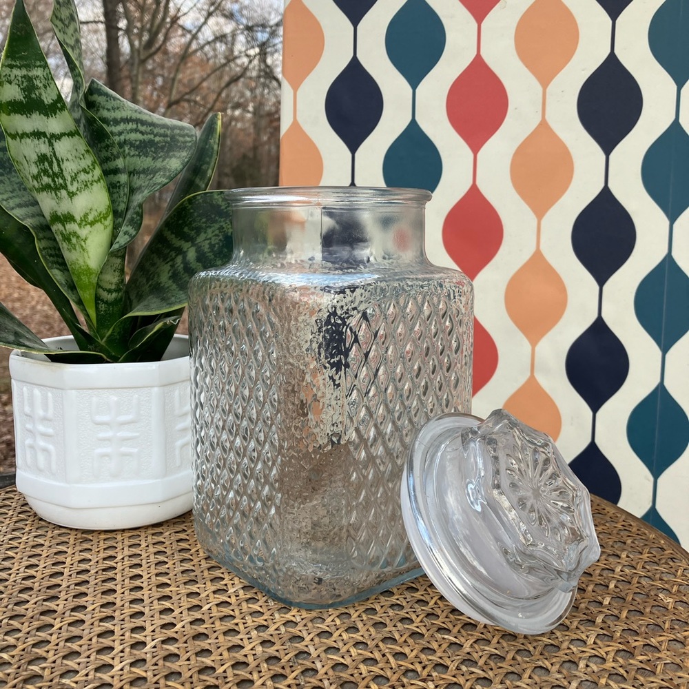Vintage Diamond Cut Textured ClearGlass Apothecary Jar - Picture 8 of 10